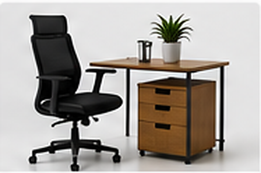 Office chair, desk and storage unit