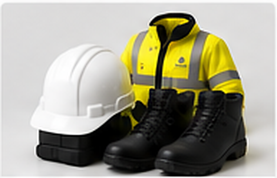 Hi-vis jacket, hard hat and safety boots