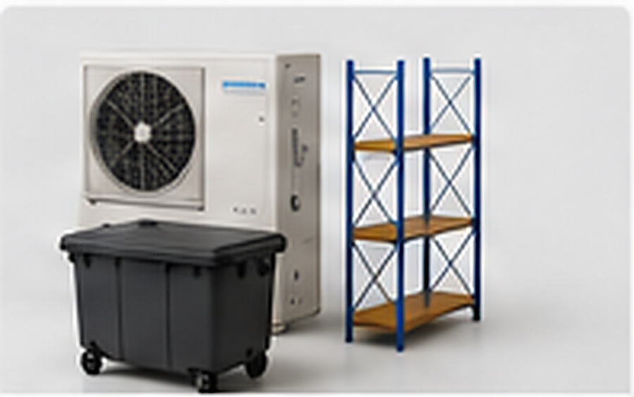 Air conditioning unit, bin storage and shelving